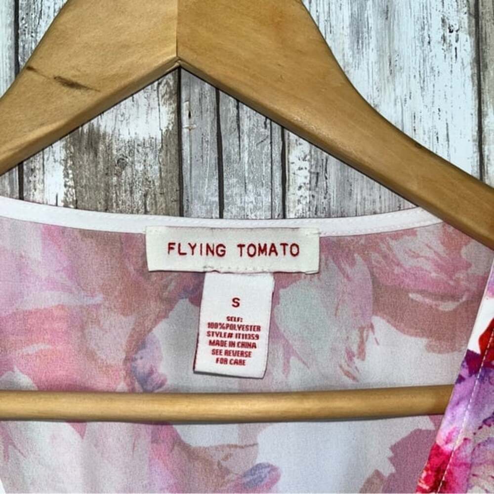 Flying Tomato Lipstick Floral Chiffon Kimono Sleeve Pink, Orange Blouse - Picture 4 of 7